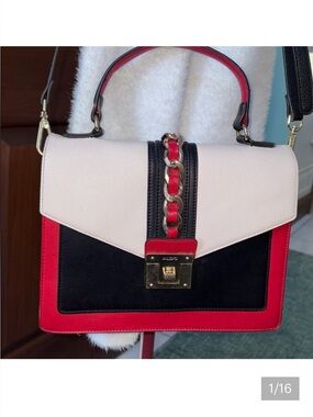 Aldo  Color block satchel shoulder/cross body bag  vegan leather red white black